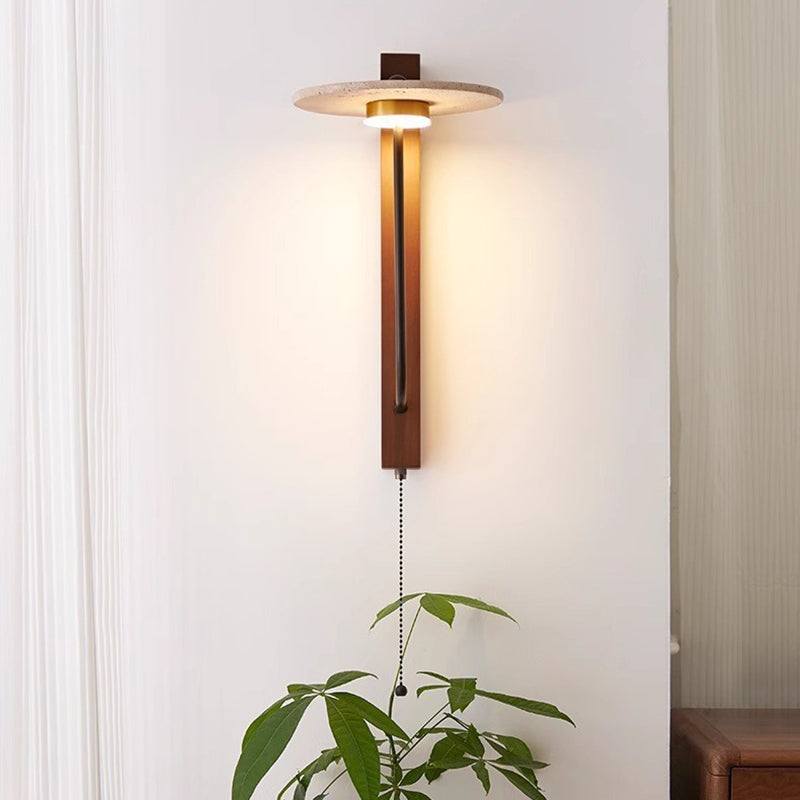 Solid Wood Column Travertine Wall Lamp