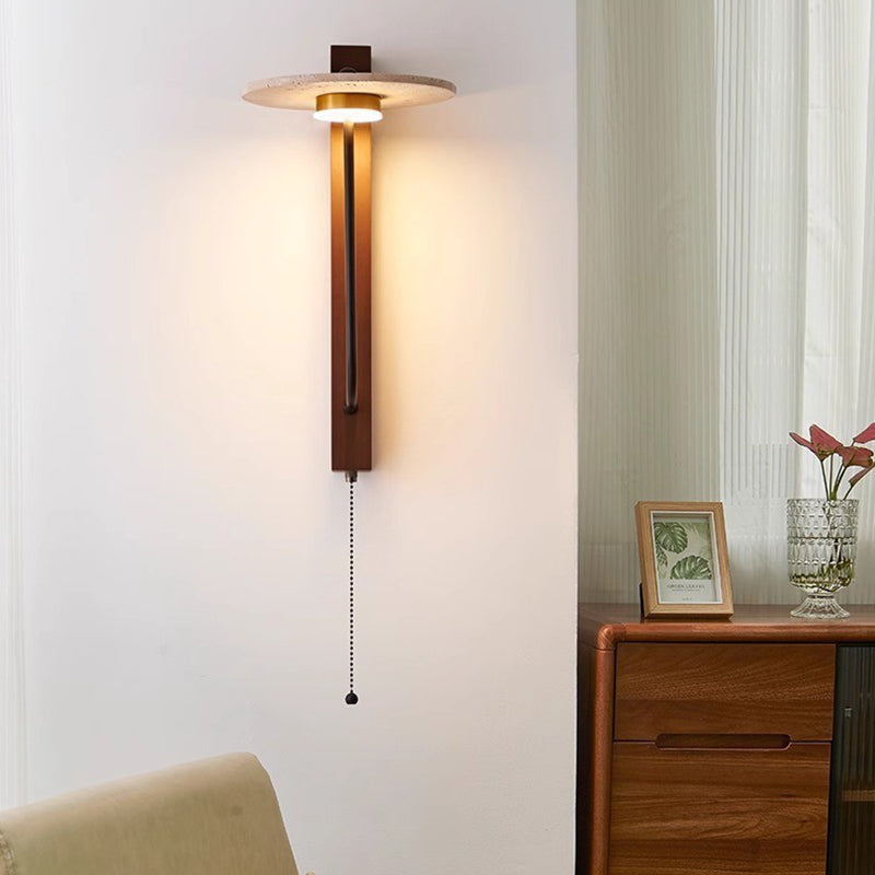 Solid Wood Column Travertine Wall Lamp