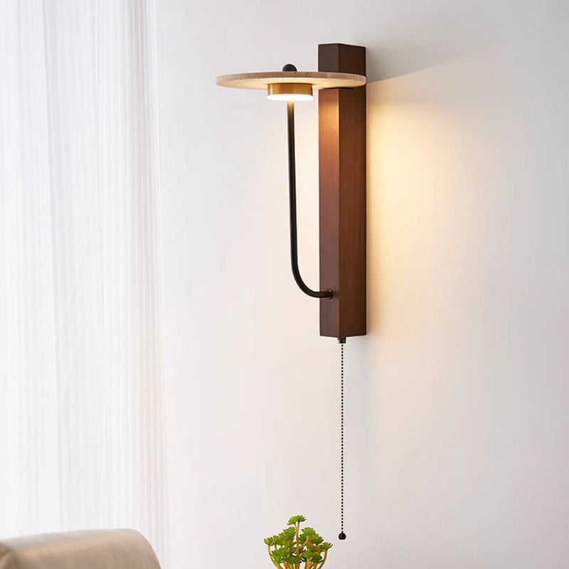 Solid Wood Column Travertine Wall Lamp