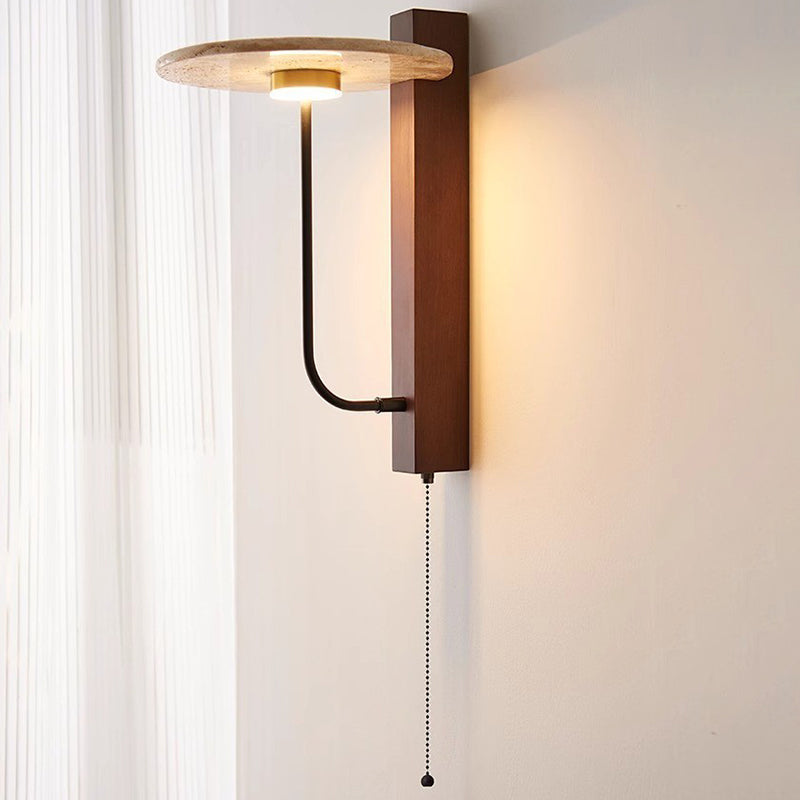 Solid Wood Column Travertine Wall Lamp