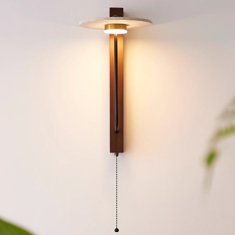 Solid Wood Column Travertine Wall Lamp
