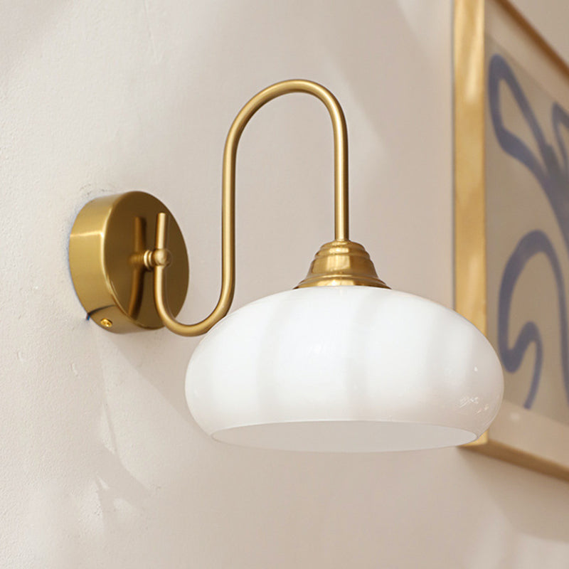 Copper Glass Round Bedroom Wall Lamp