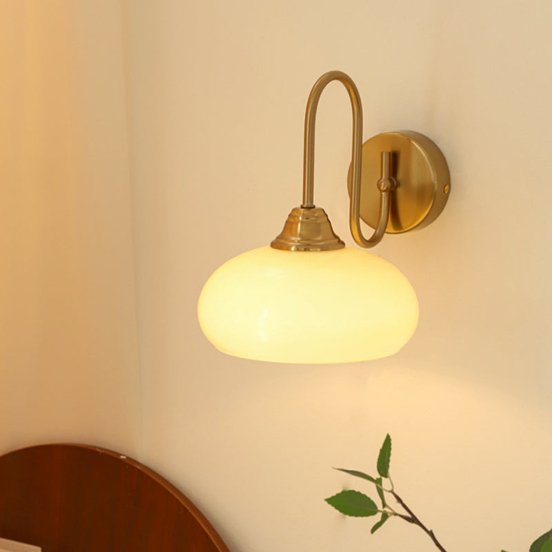 Copper Glass Round Bedroom Wall Lamp