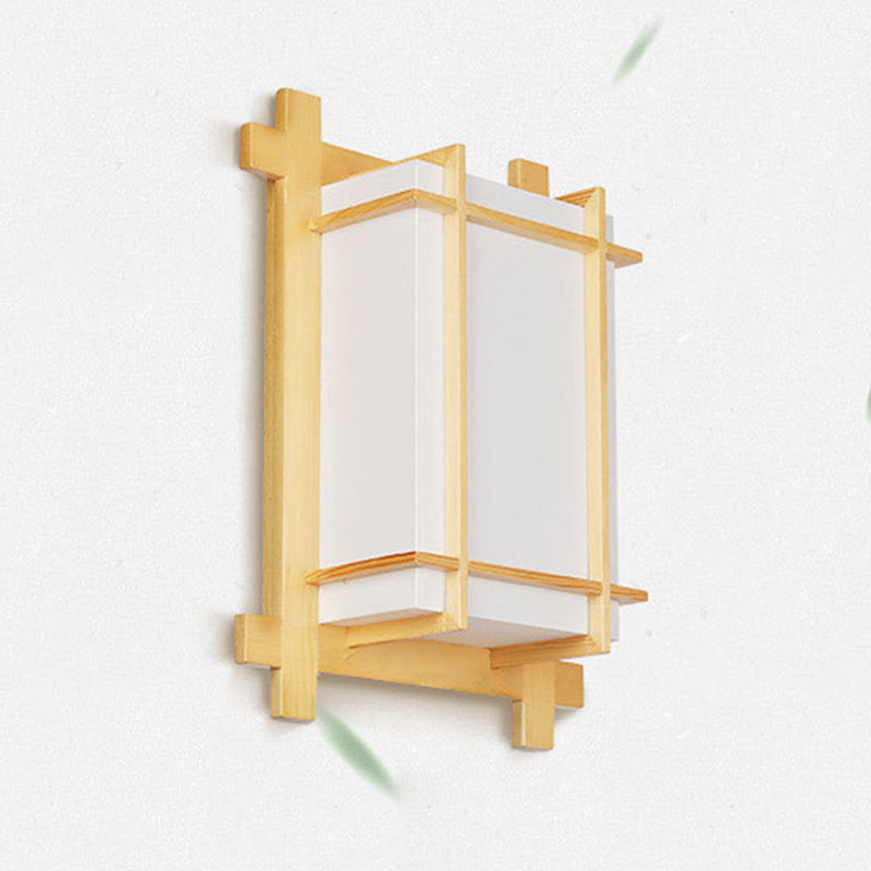 Rectangular Solid Wood Frame 2-Light Wall Lamp