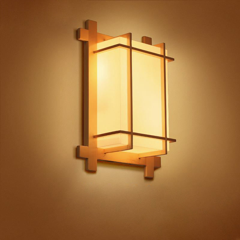 Rectangular Solid Wood Frame 2-Light Wall Lamp
