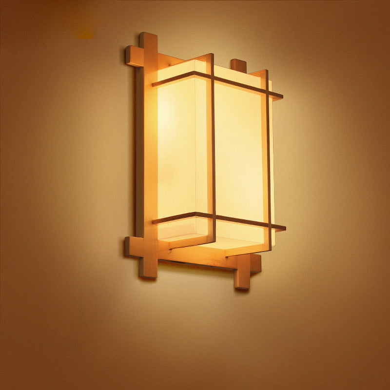 Rectangular Solid Wood Frame 2-Light Wall Lamp