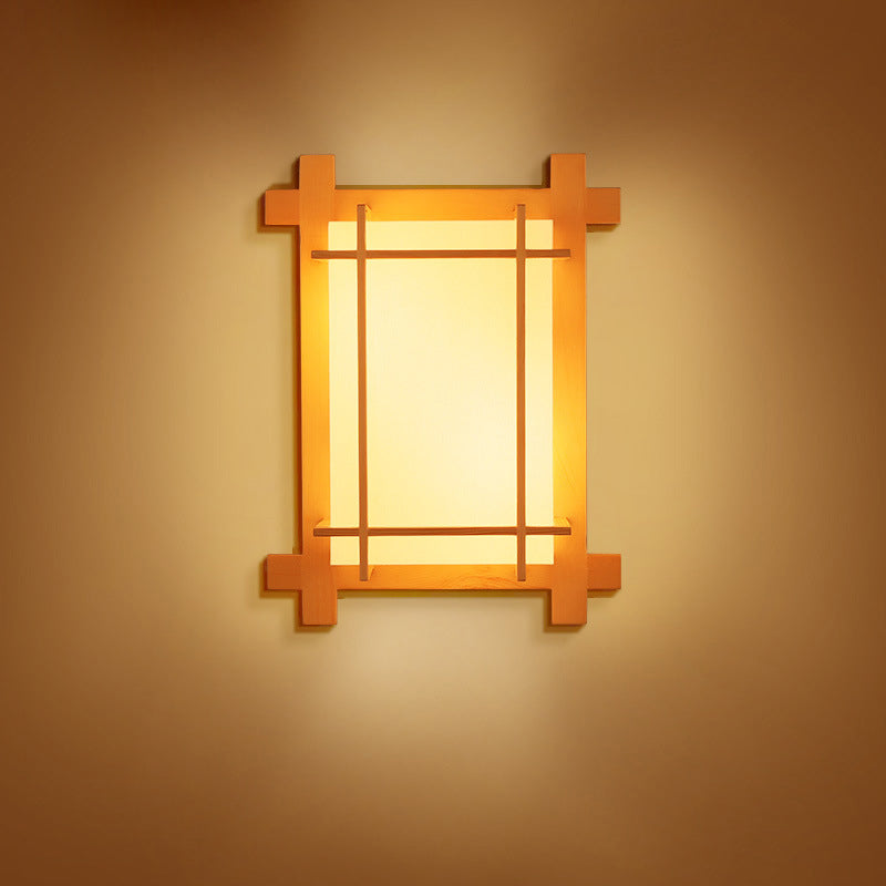 Rectangular Solid Wood Frame 2-Light Wall Lamp