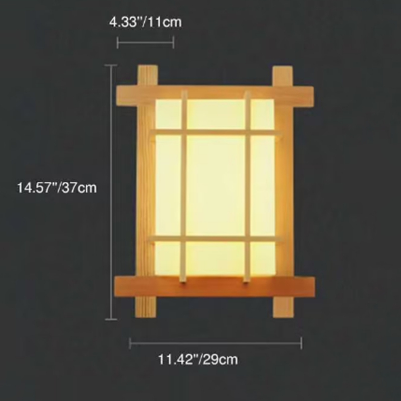 Rectangular Solid Wood Frame 2-Light Wall Lamp