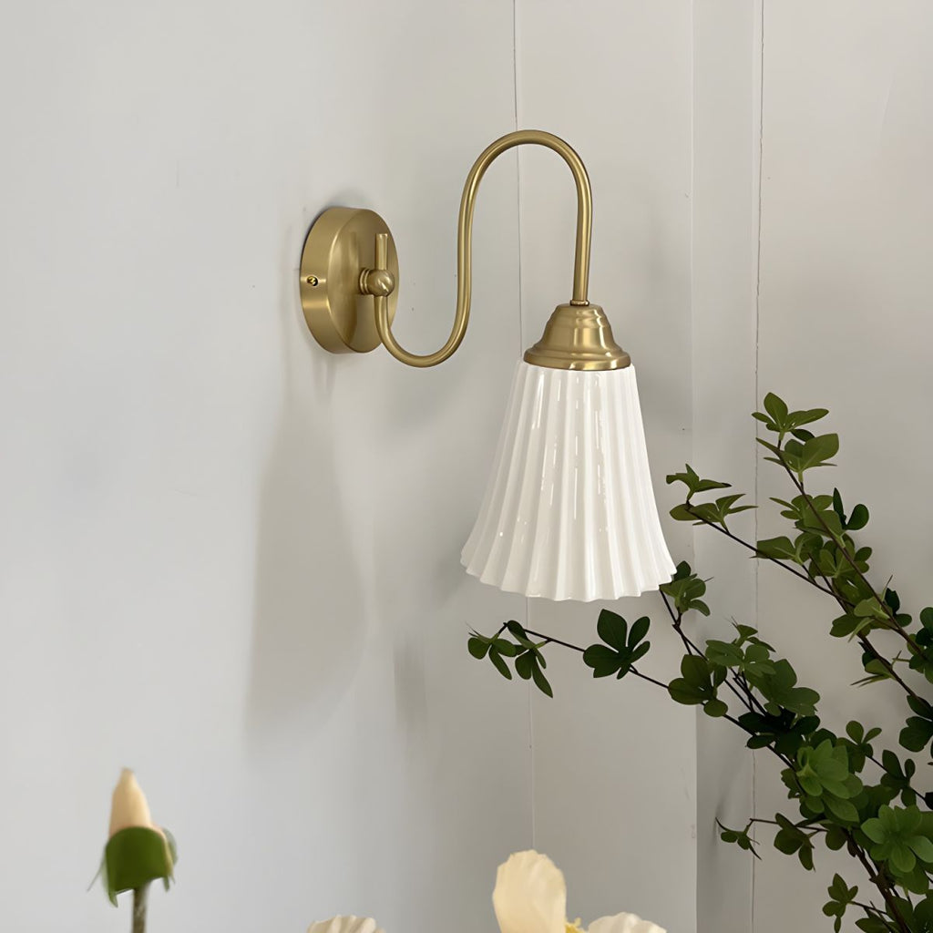 Antique Brass Gooseneck Ceramic Wall Lamp
