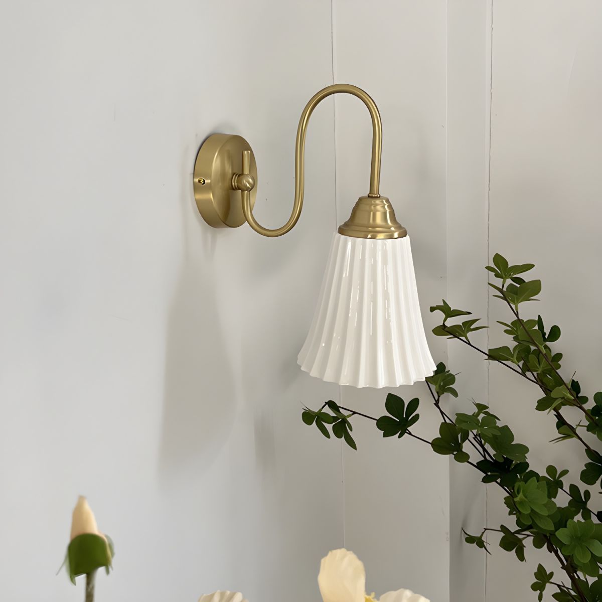 Antique Brass Gooseneck Ceramic Wall Lamp