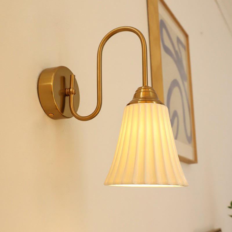 Antique Brass Gooseneck Ceramic Wall Lamp