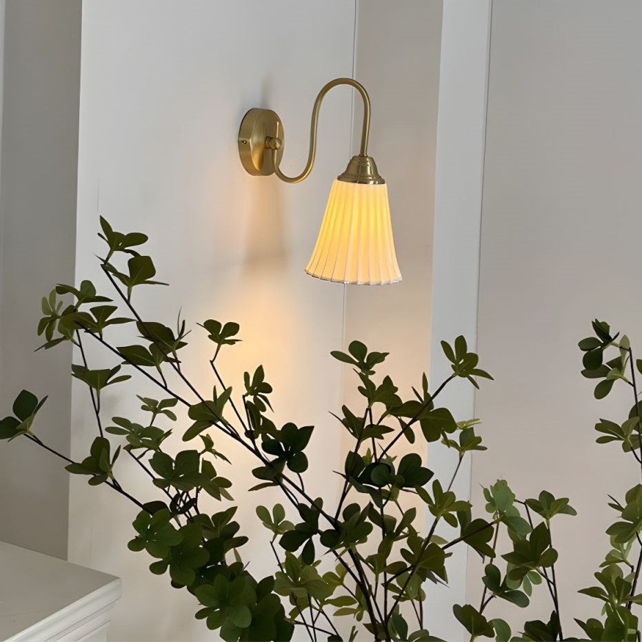 Antique Brass Gooseneck Ceramic Wall Lamp