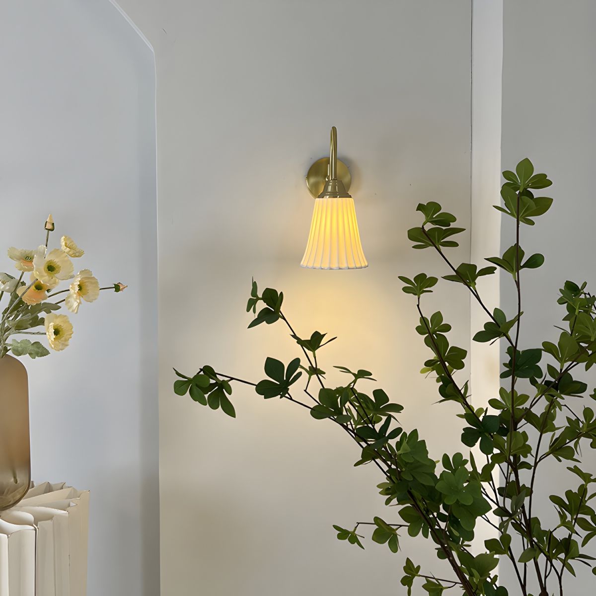 Antique Brass Gooseneck Ceramic Wall Lamp