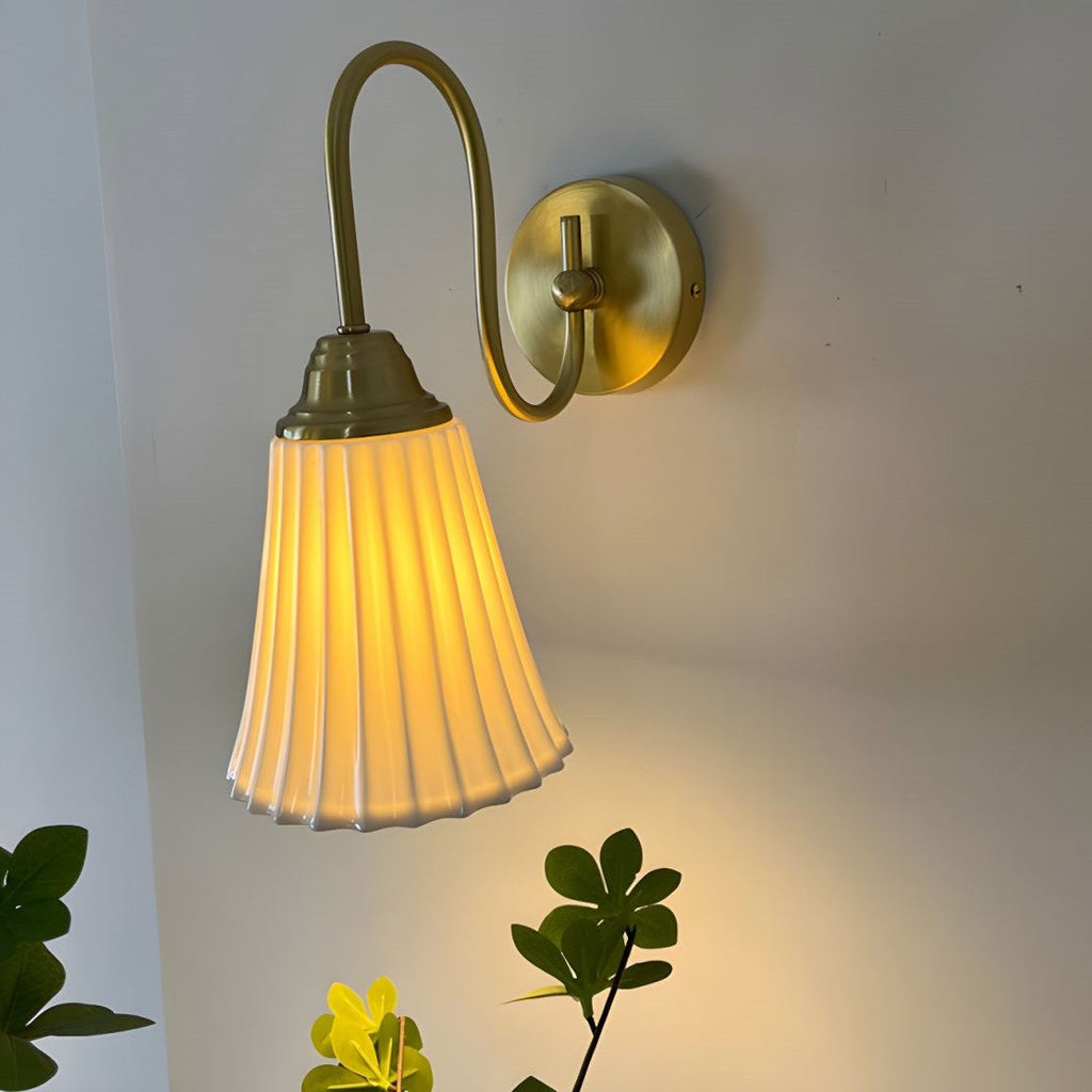 Antique Brass Gooseneck Ceramic Wall Lamp