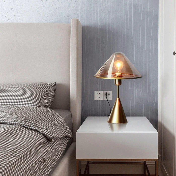 Glass Conical Metal Bedroom Table Lamp
