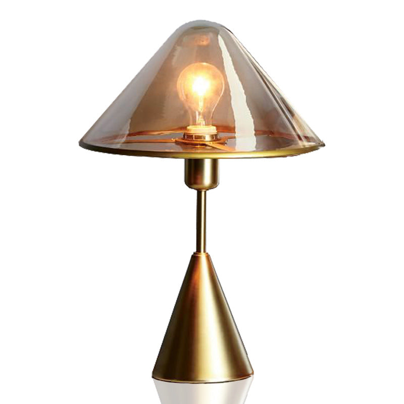 Glass Conical Metal Bedroom Table Lamp