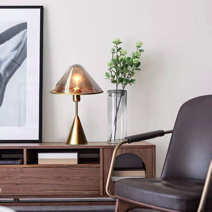Glass Conical Metal Bedroom Table Lamp