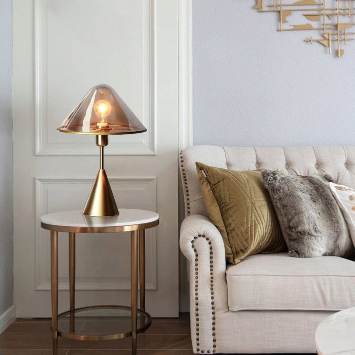 Glass Conical Metal Bedroom Table Lamp