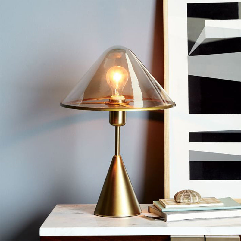 Glass Conical Metal Bedroom Table Lamp