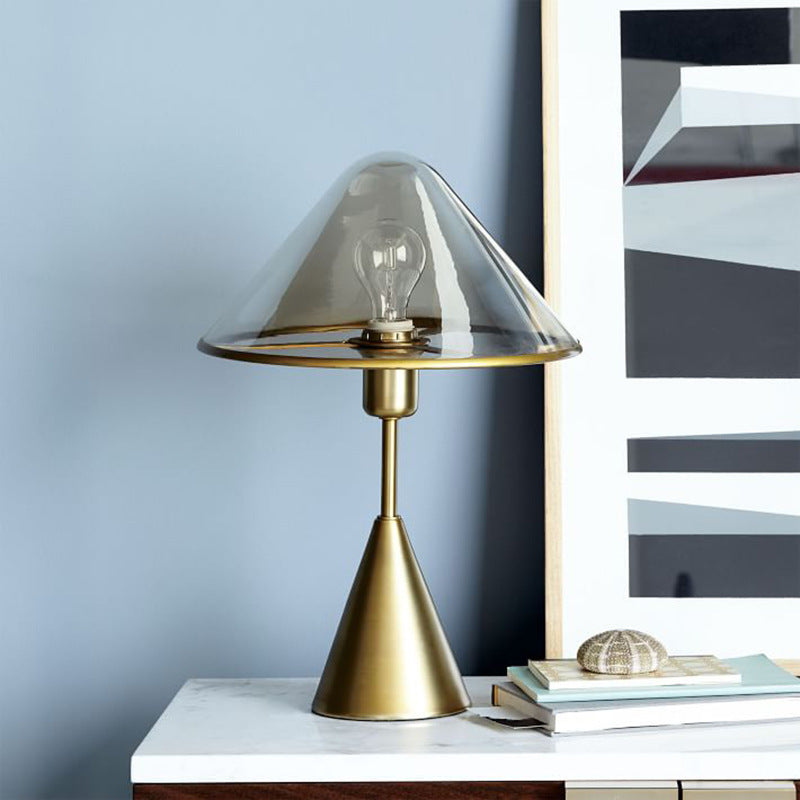Glass Conical Metal Bedroom Table Lamp