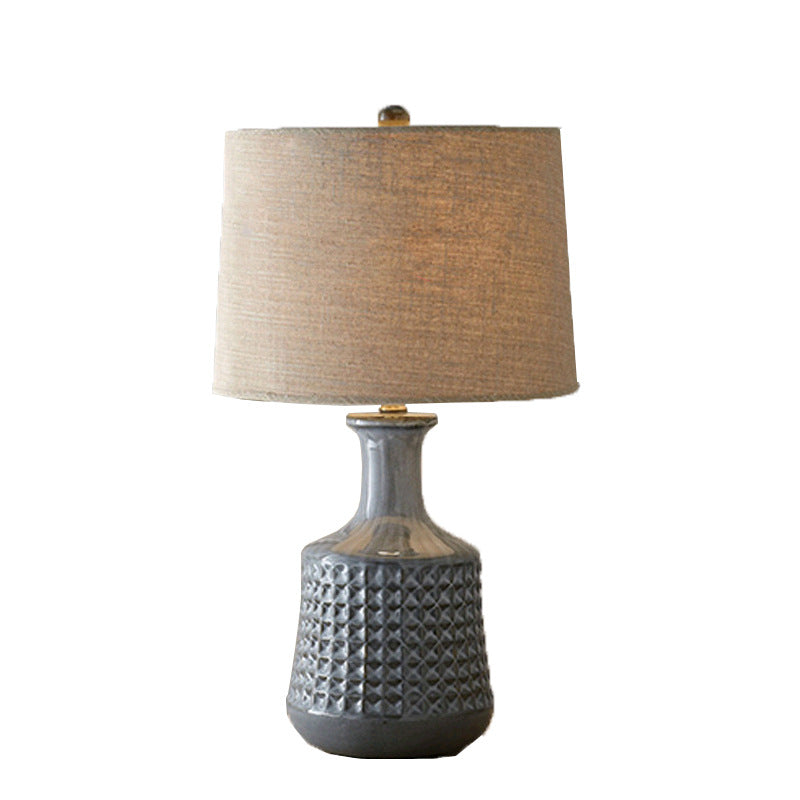 Farmhouse Fabric Conical Ceramic Table Lamp