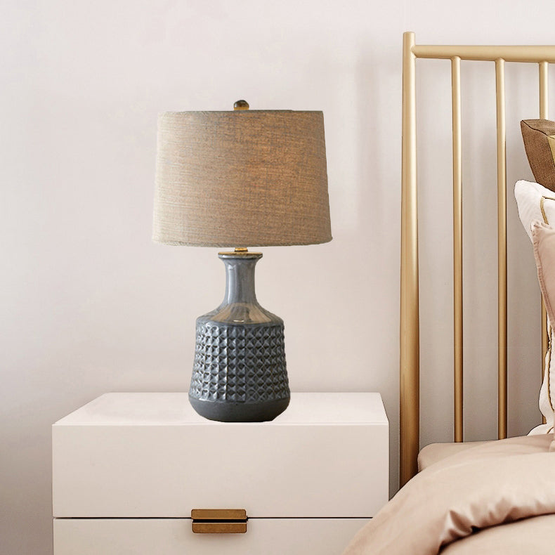 Farmhouse Fabric Conical Ceramic Table Lamp