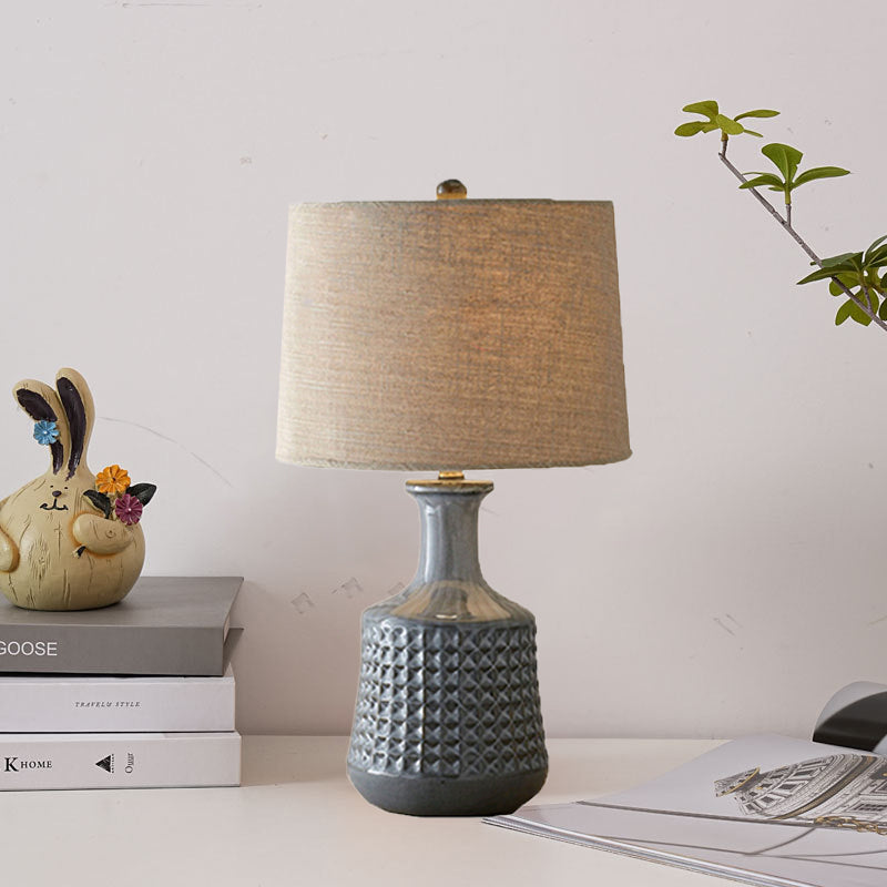 Farmhouse Fabric Conical Ceramic Table Lamp