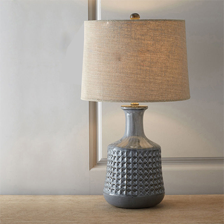Farmhouse Fabric Conical Ceramic Table Lamp