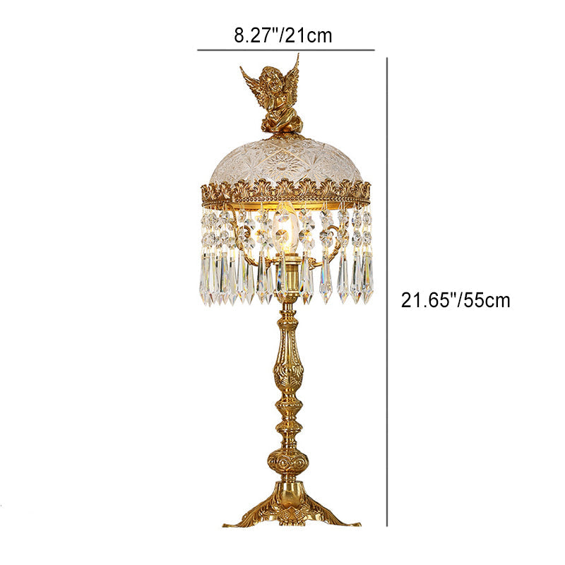 Antique Brass Carved Glass Table Lamp