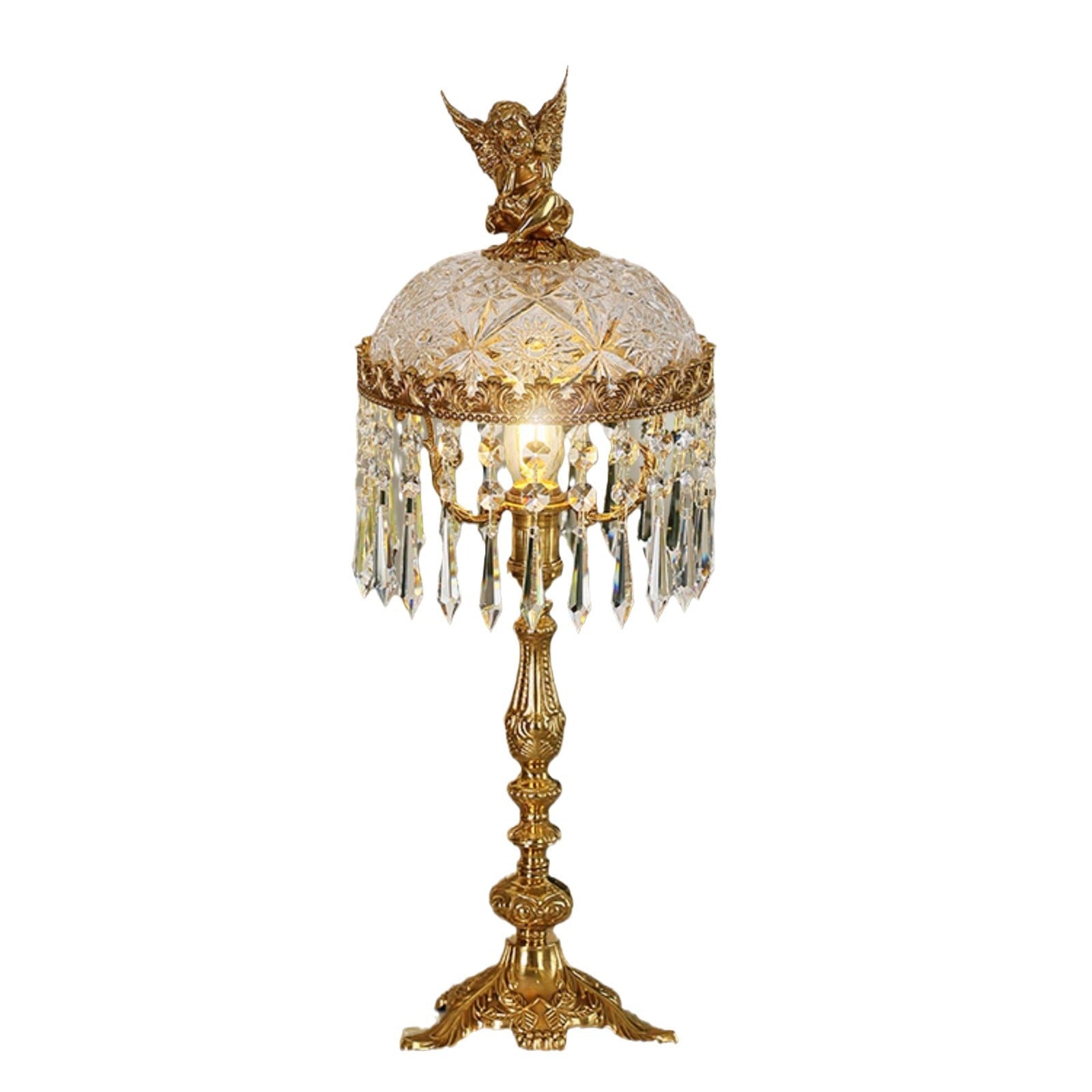 Antique Brass Carved Glass Table Lamp