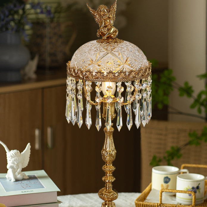 Antique Brass Carved Glass Table Lamp