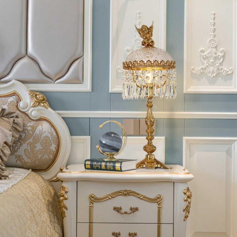 Antique Brass Carved Glass Table Lamp