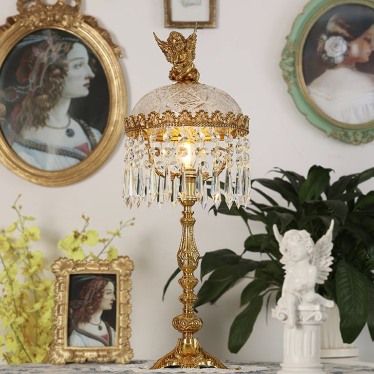 Antique Brass Carved Glass Table Lamp