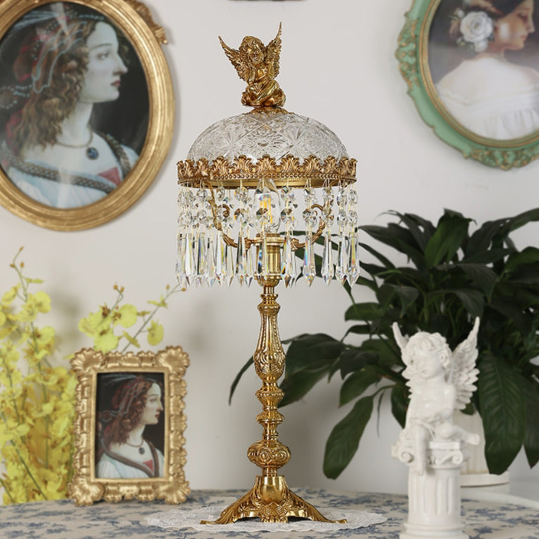Antique Brass Carved Glass Table Lamp