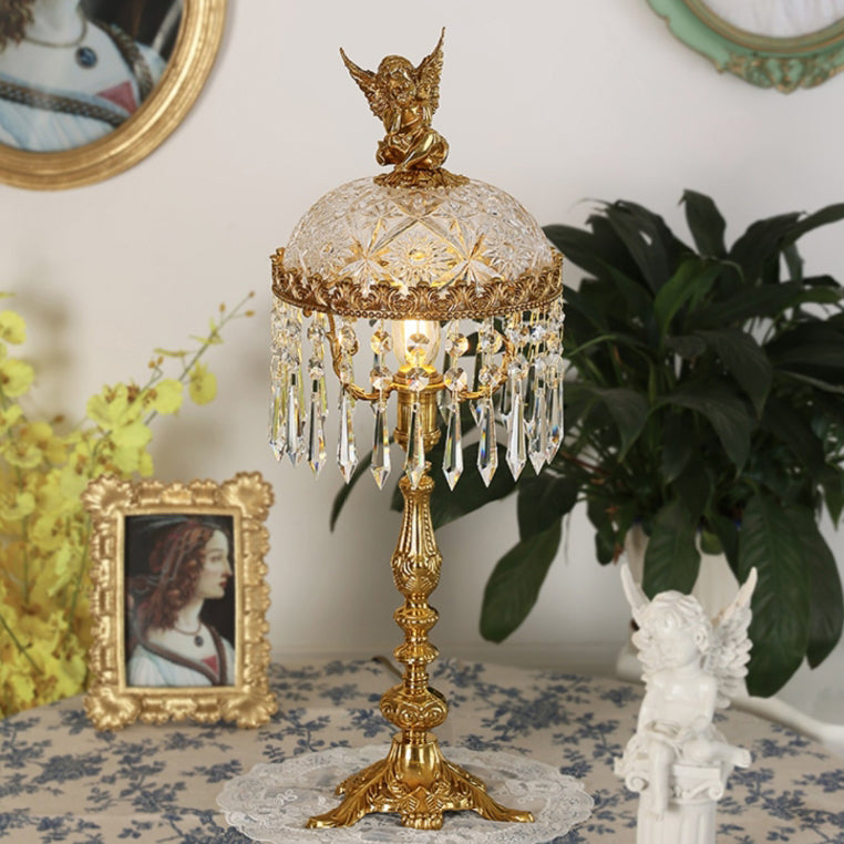 Antique Brass Carved Glass Table Lamp