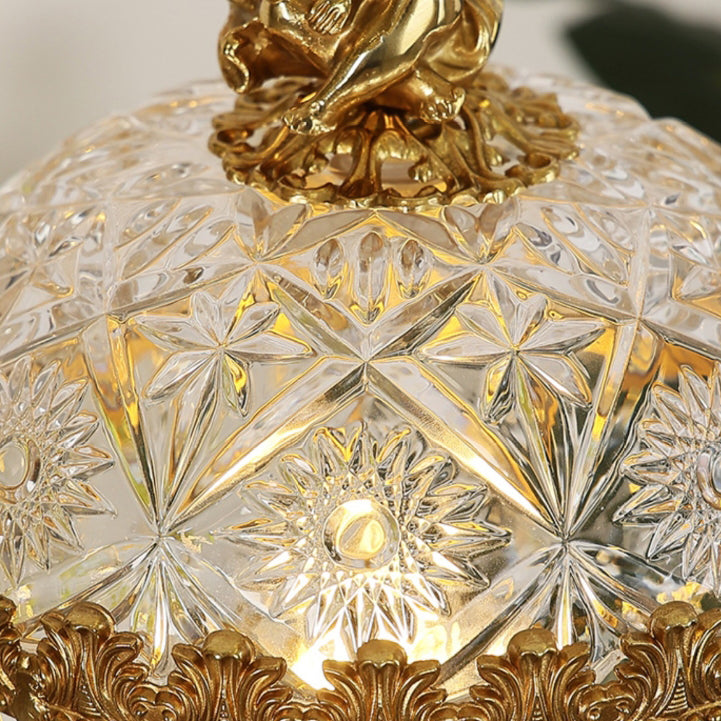 Antique Brass Carved Glass Table Lamp