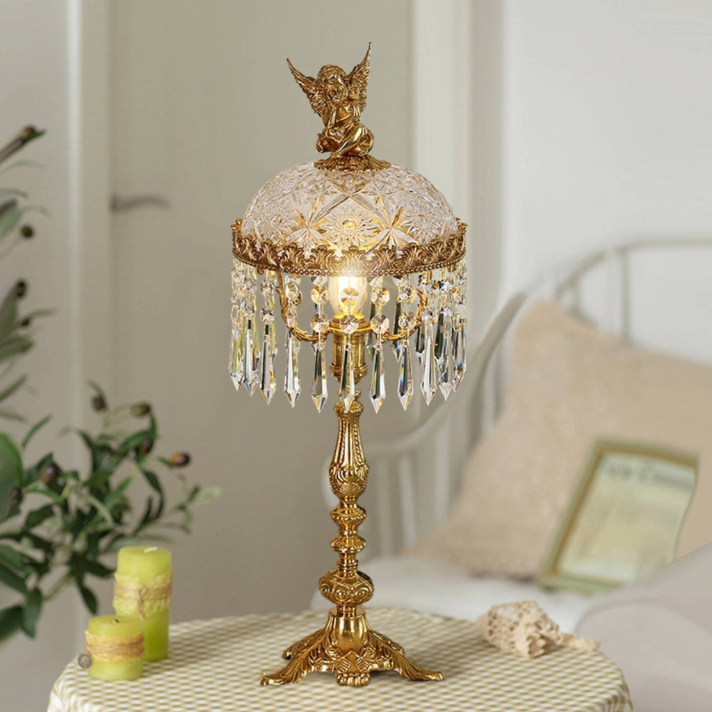 Antique Brass Carved Glass Table Lamp