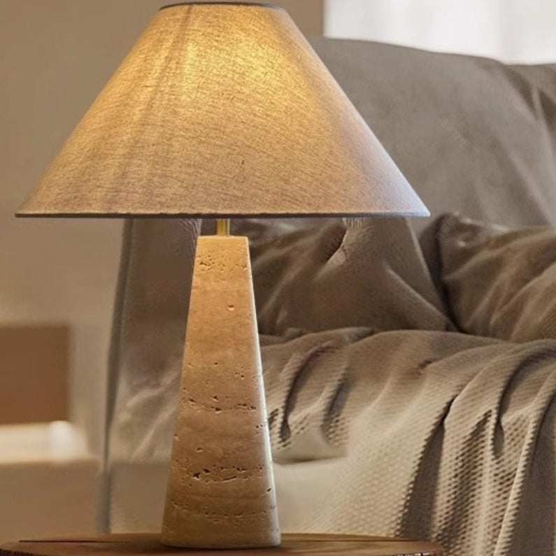 Fabric Conical Yellow Travertine Table Lamp