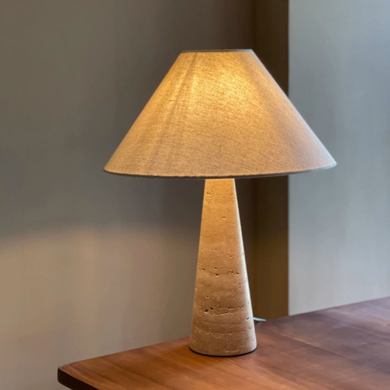 Fabric Conical Yellow Travertine Table Lamp