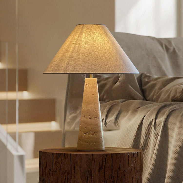 Fabric Conical Yellow Travertine Table Lamp