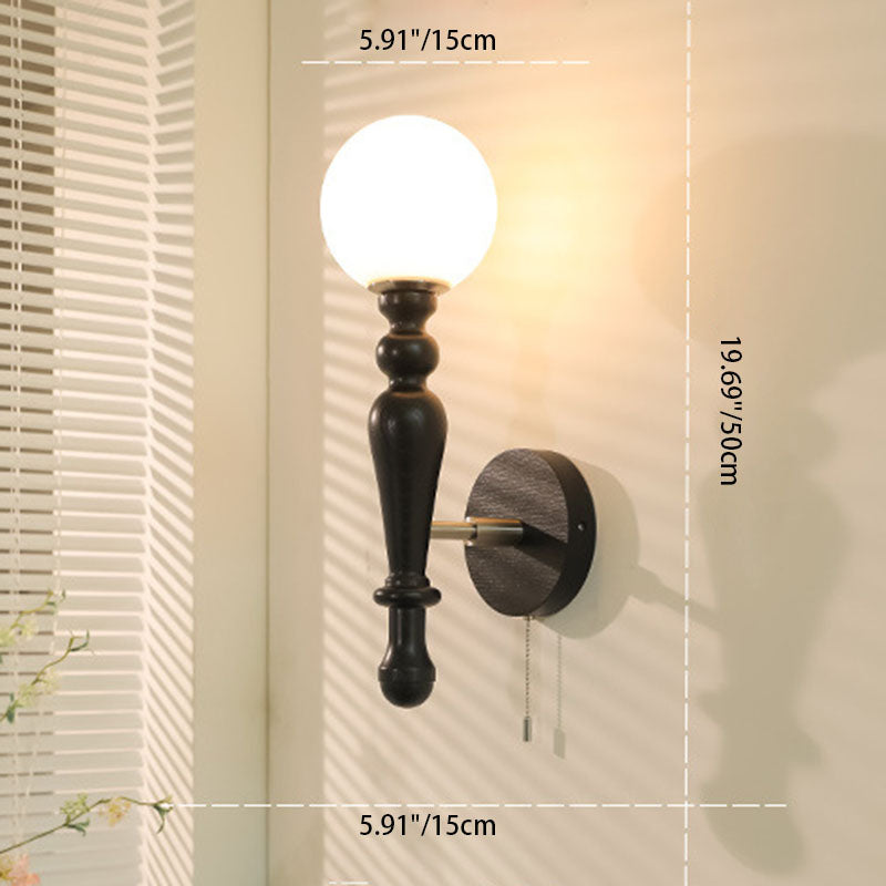Ash Wood Rod Glass Wall Lamp