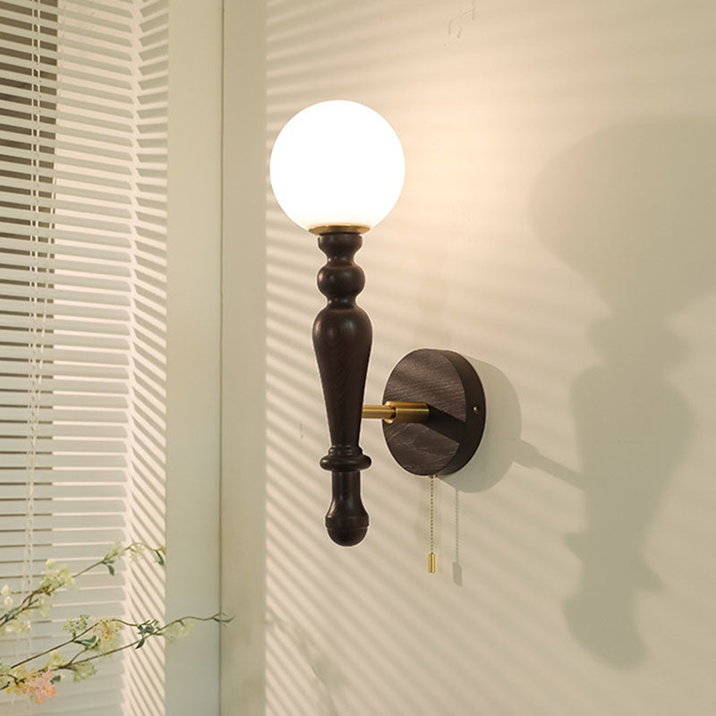 Ash Wood Rod Glass Wall Lamp