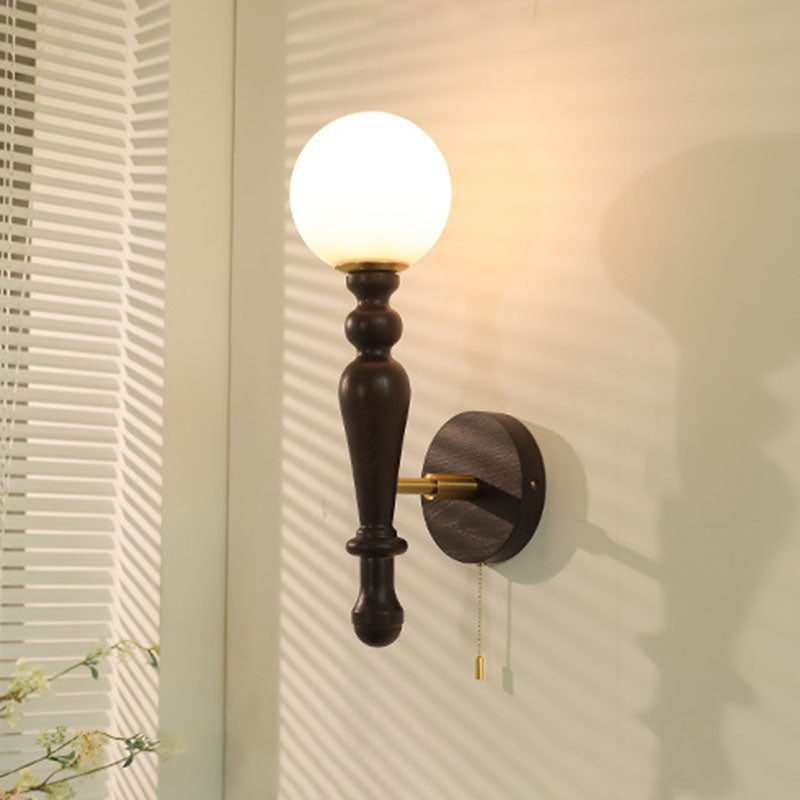 Ash Wood Rod Glass Wall Lamp