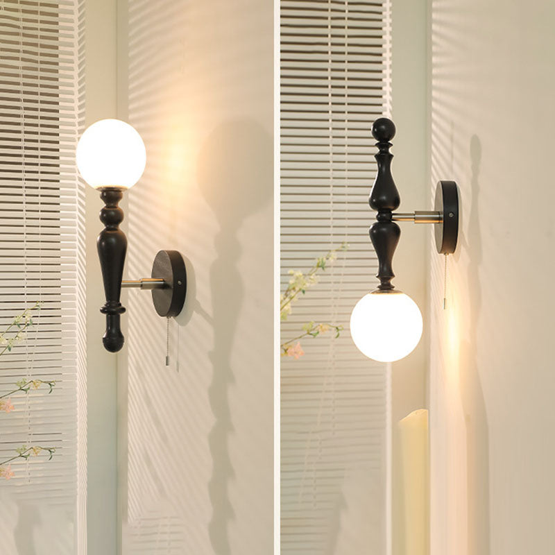 Ash Wood Rod Glass Wall Lamp