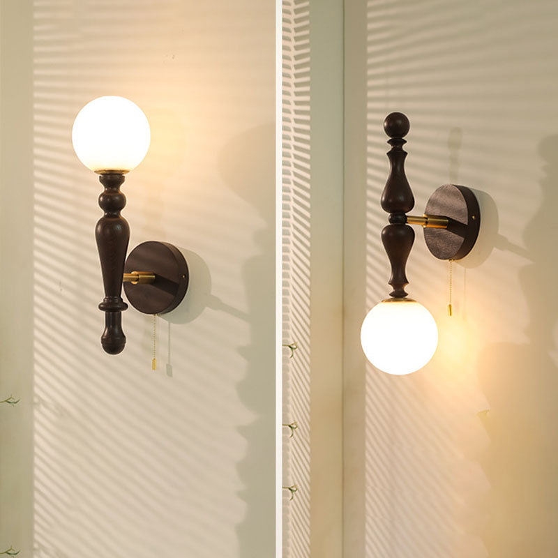 Ash Wood Rod Glass Wall Lamp