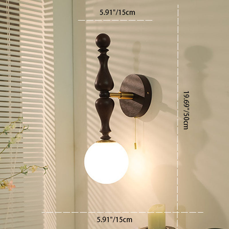 Ash Wood Rod Glass Wall Lamp