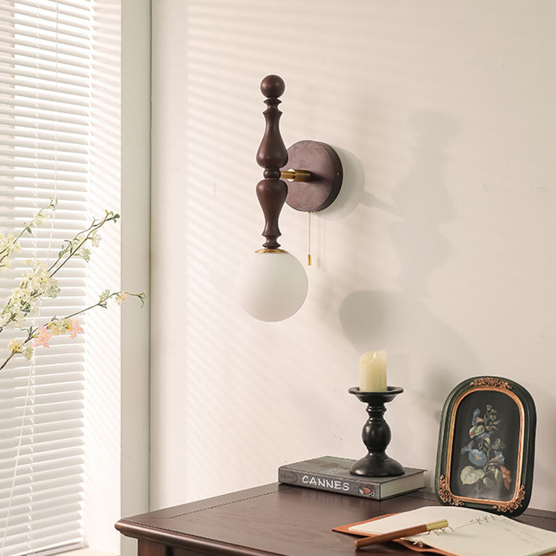Ash Wood Rod Glass Wall Lamp