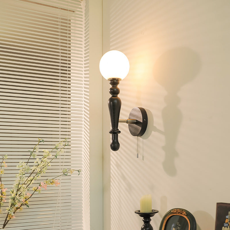 Ash Wood Rod Glass Wall Lamp