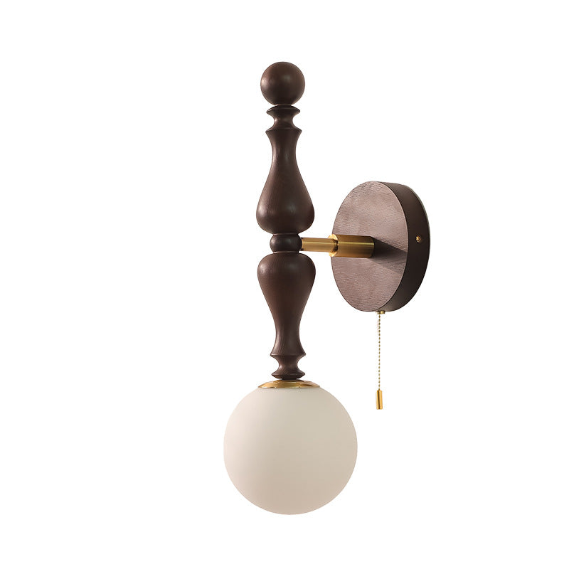 Ash Wood Rod Glass Wall Lamp