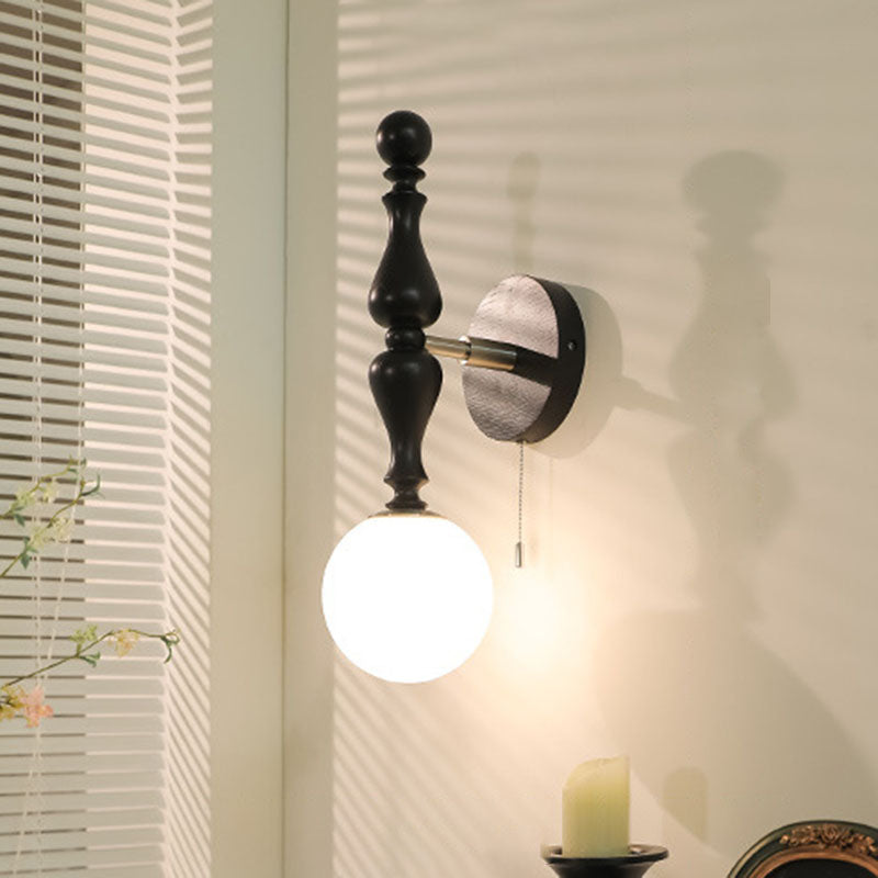 Ash Wood Rod Glass Wall Lamp